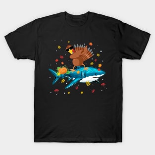 Dabbing Turkey Riding Shark Thanksgiving Christmas Gift T-Shirt